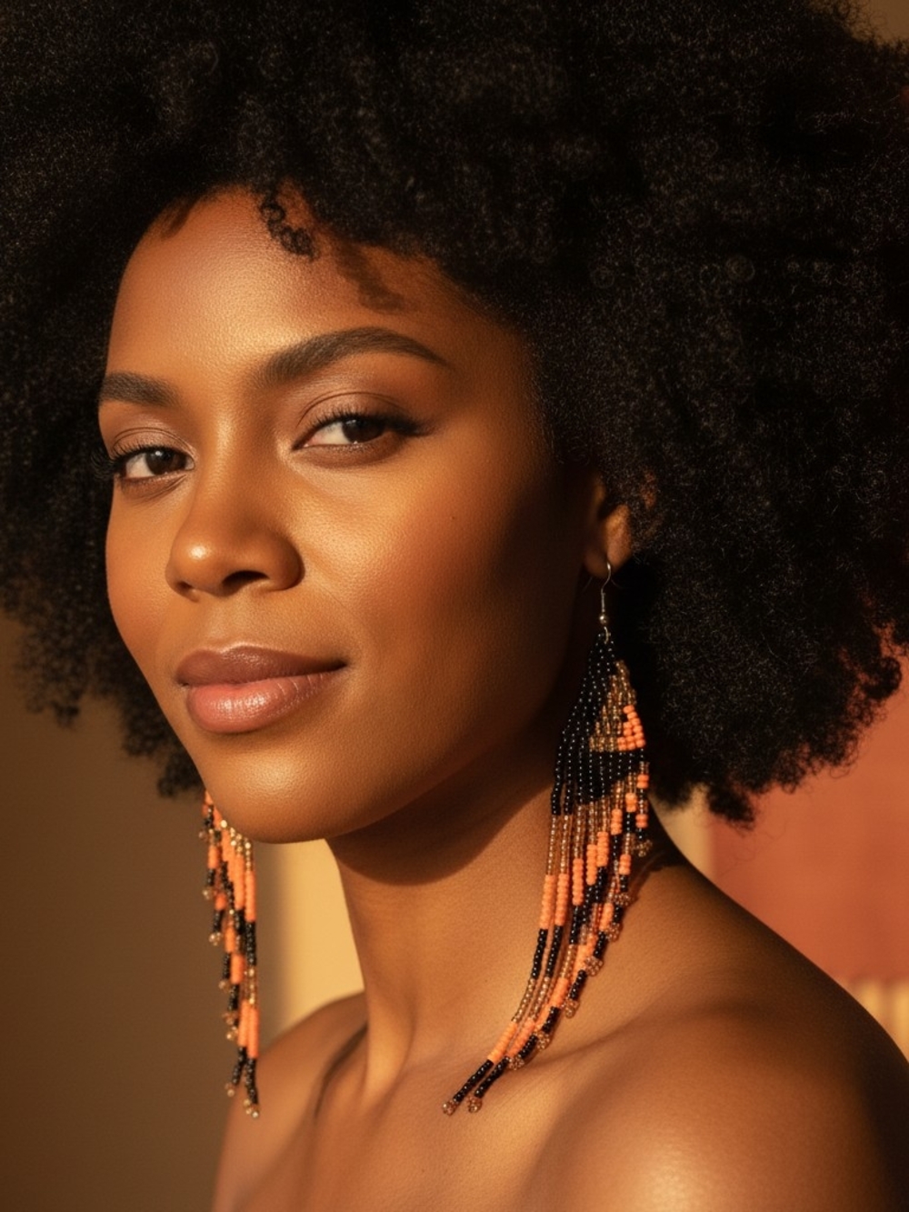 Handmade Black and Orange Beaded Fringe Earrings for Women